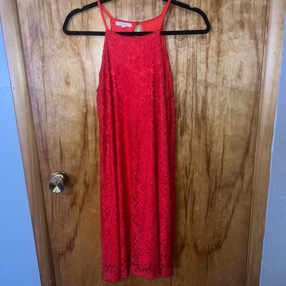 Red Lace Sleeveless Dress Keyhole Back Floral Romantic Spring Dress Size Small